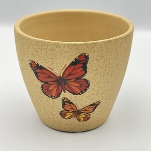 Trendspot‎ Monarch Butterfly Ceramic Flower Pot Planter 4" Tan Speckled NWT